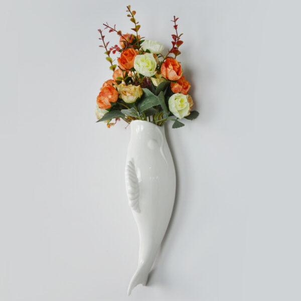 3D Ceramic Goldfish Wall Vase – Modern Wall Hanging Mural Decoration for Home & Restaurant"