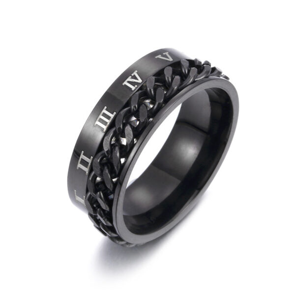 Titanium Steel Roman Letter Ring – Rotatable Chain Spinner Ring for Men & Couples