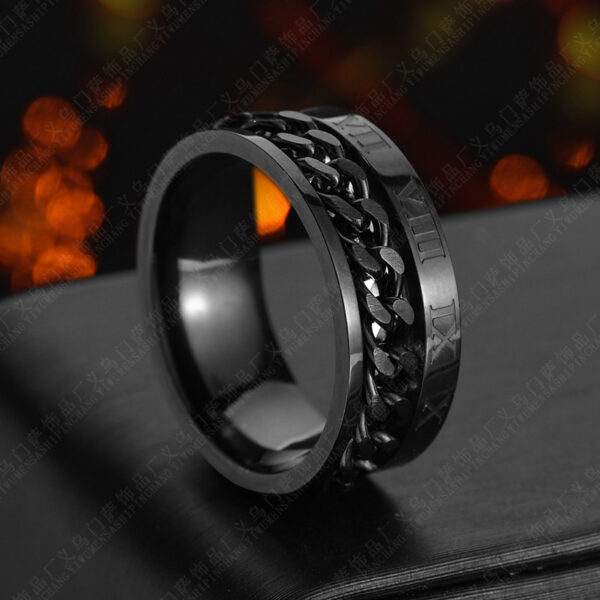 Titanium Steel Roman Letter Ring – Rotatable Chain Spinner Ring for Men & Couples