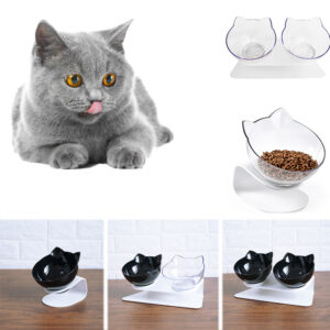 Cat Food Bowl with Stand – Double Pet Feeder for Healthy Eating & Neck Protection